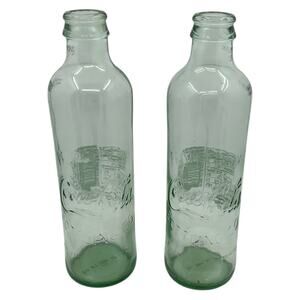 Pair Of Vintage Coca Cola 9.3 FL OZ Green Glass Bottles Embossed Script